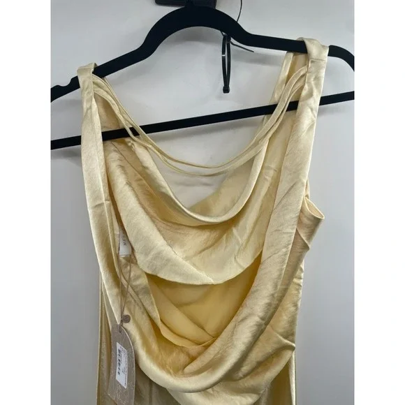 NWT Meshki Yvette Slip Maxi Dress Asymmetrical Hem Women's Small Butter Yellow - Picture 3 of 13